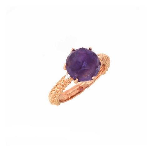 ANELLO IN ORO 9 CT. CON AMETISTA E  BRILL. 0.03 - MINU