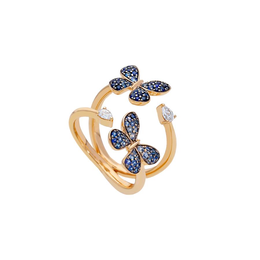 ANELLO ORO ROSA 2 FARFALLE ZAFFIRO - Z.KT 0.58 - DIAM 0.16 - SONGA LJ