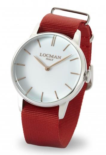 1960 32 MM , QUADRANTE BIANCO, CINTURINO IN TELA ROSSO - LOCMAN