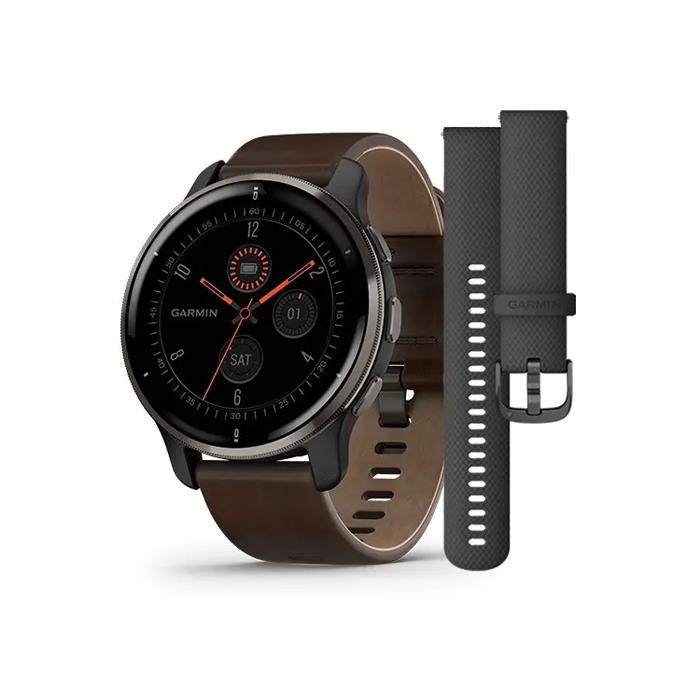 VENU 2 PLUS, LUNETTA SLATE STAINLESS STEEL CON CASSA BLACK E CINTURINO BROWN LEATHER - GARMIN