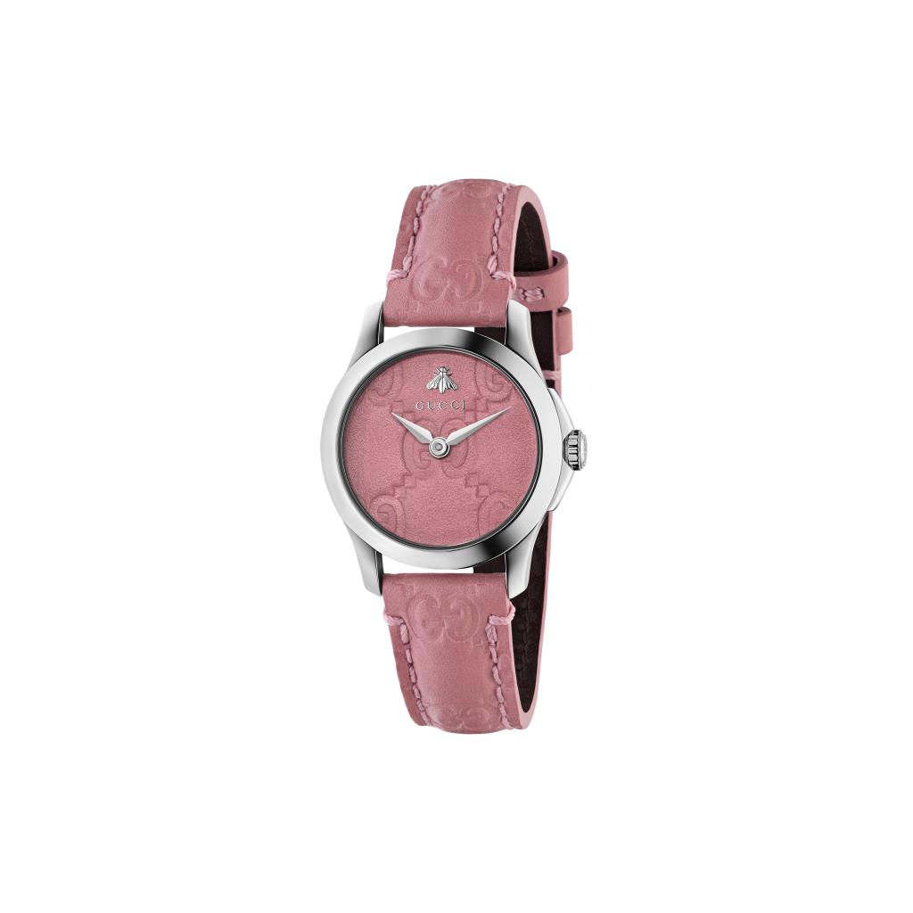 GUCCI SIGNATURE 27 MM QUARZO ACCIAIO QUADRANTE E CINTURINO IN PELLE  ROSA - GUCCI TIMEPIECES