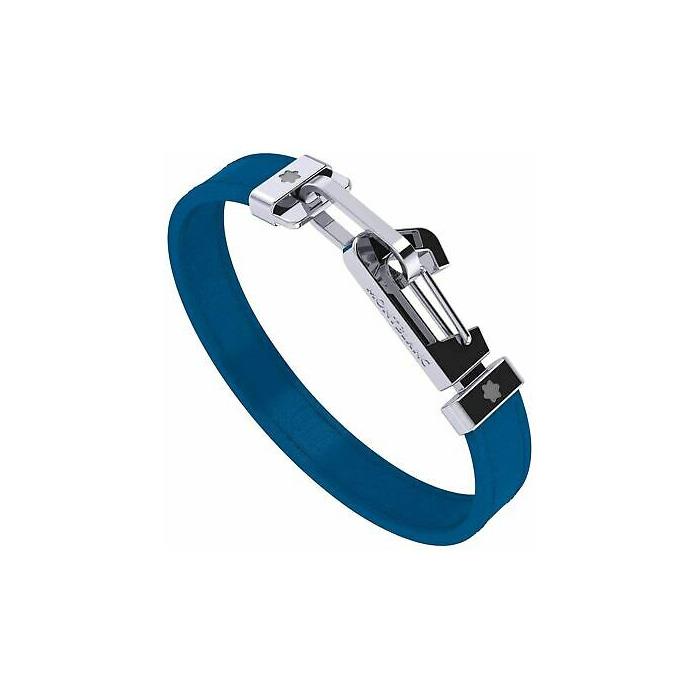 BRACCIALE IN PELLE BLU CON CHIUSURA A MOSCHETTONE DI ACCIAIO - MONTBLANC