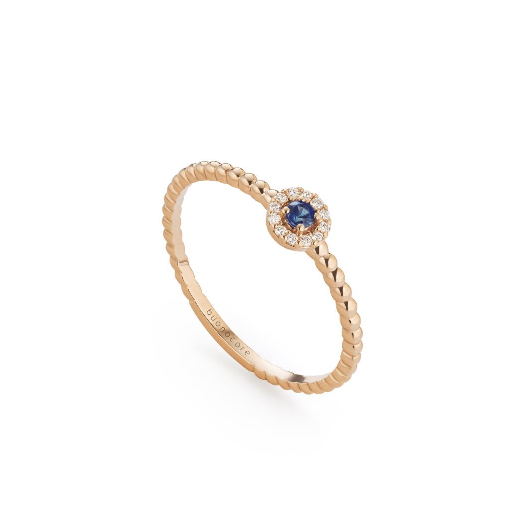 ANELLO IN ORO ROSA 18 KT CON DIAMANTI BIANCHI E ZAFFIRO BLU - DIAM 0.05 - ZB 0.06 - BUONOCORE