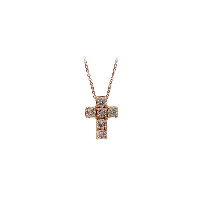 COLLANA ORO ROSA CROCE DIAMANTI BROWN KT 0.70 - CEDRO