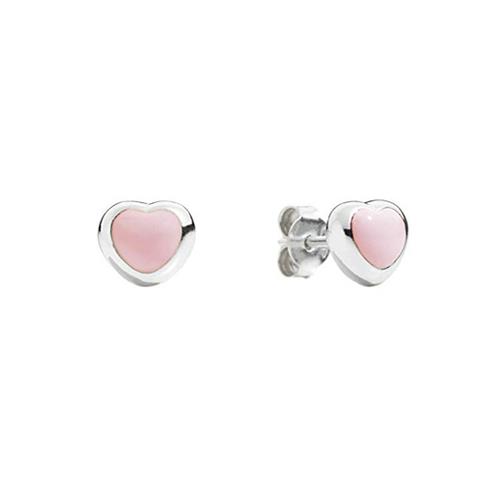 ORECCHINI CUORE A LOBO ARGENTO 925 LUCIDO E SMALTO ROSA - QUERIOT