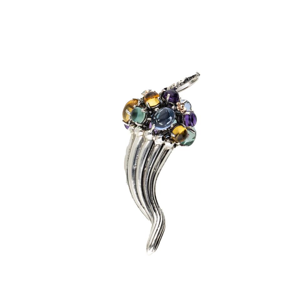 CIONDOLO CORNO POSITANO IN ARGENTO E ORO 9 KT - PIETRE IDROTERMALI - DE NOBILI