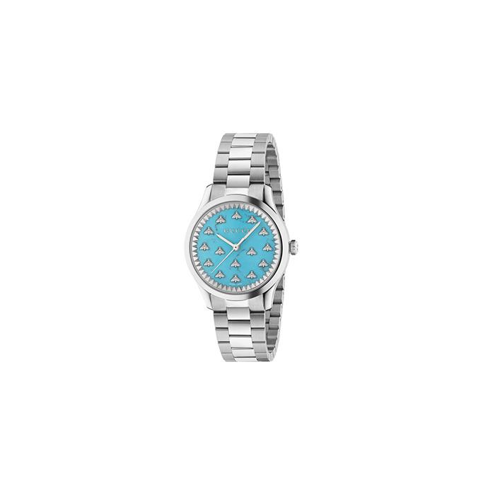 G-TIMELESS - MULTIBEE - 32 MM QUADRANTE ACQUAMARINA CON API - BRACCIALE METALLO - GUCCI TIMEPIECES
