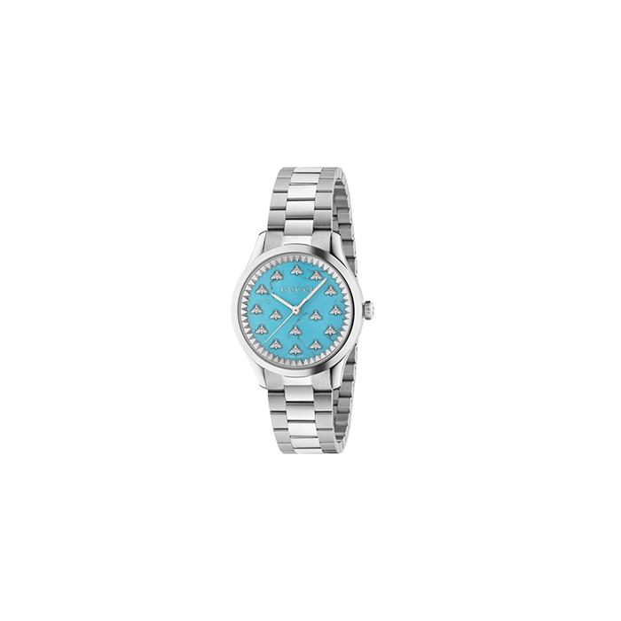 G-TIMELESS MULTIBEE - 32 MM QUADRANTE ACQUAMARINA CON API - BRACCIALE METALLO - GUCCI TIMEPIECES