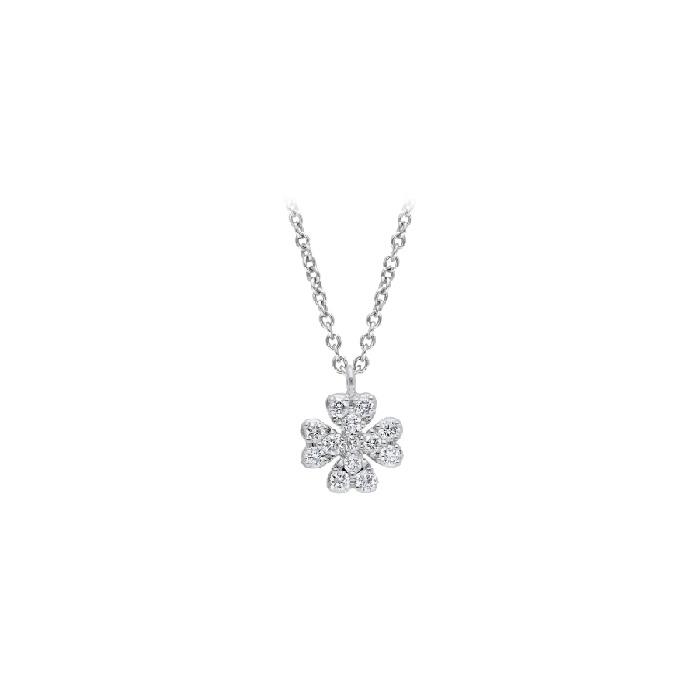 COLLANA ORO BIANCO QUADRIFOGLI DIAMANTI KT 0.22 - CEDRO