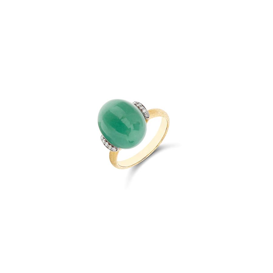 ANELLO ORO GIALLO CON AVVENTURINA VERDE 12.50 KT E DIAMANTI 0.07 KT - NANIS