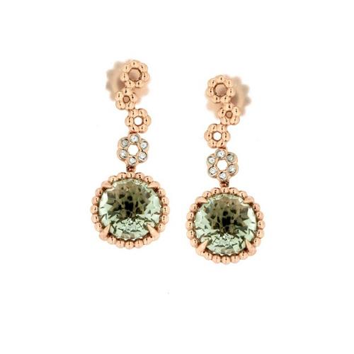 ORECCHINI IN ORO 9 KT CON AMETISTA VERDE TONDA E BRILL 0.06 - MINU