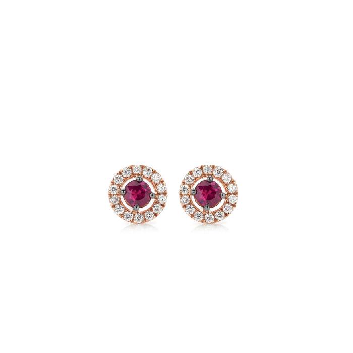 ORECCHINI ORO ROSA 18KT AL LOBO E DIAMANTI BIANCHI E CENTRALE RUBINI - BUONOCORE