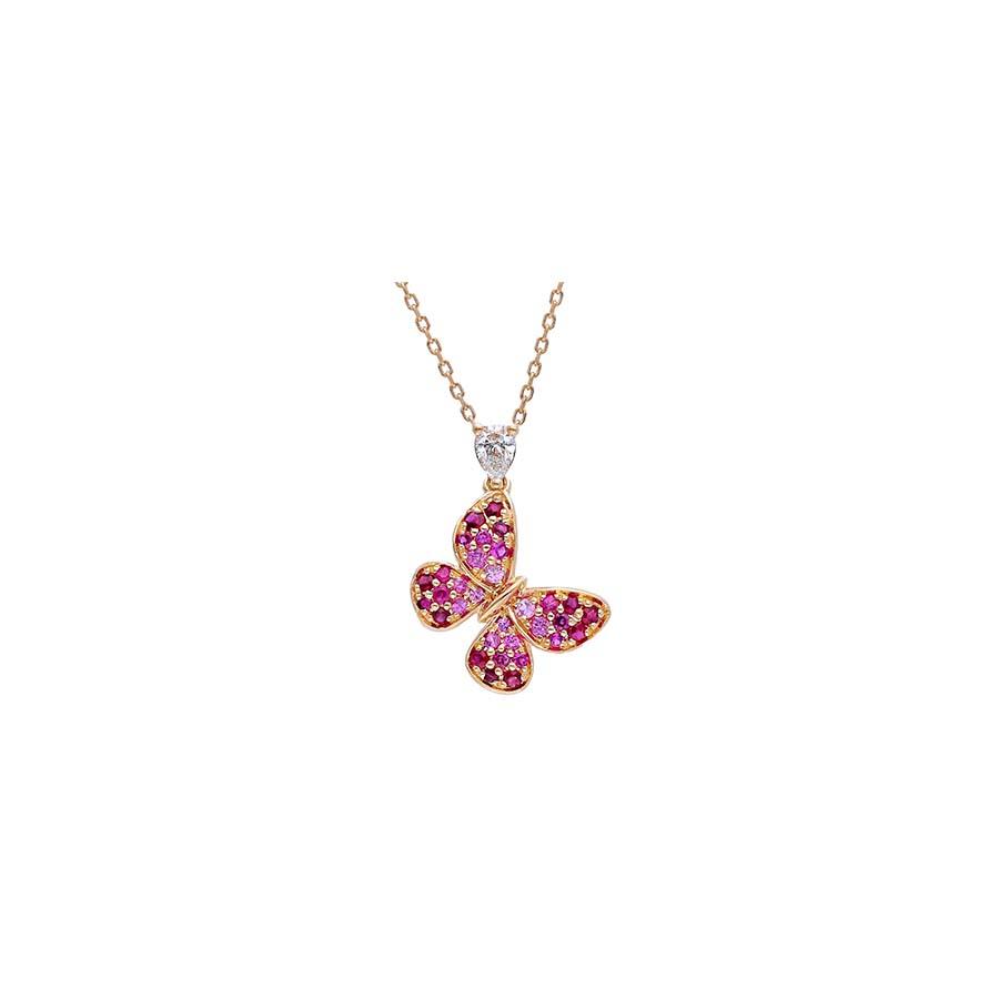 COLLANA ORO ROSA 18 KT FARFALLA ZAFFIRI - 0.09+0.13+0.18 - CEDRO