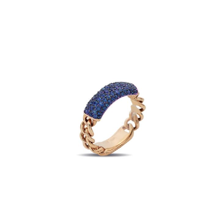 ANELLO IN ORO ROSA 18 KT FASCIA+GRUMETTE - ZAFFIRI BLU KT 1.00 - BUONOCORE