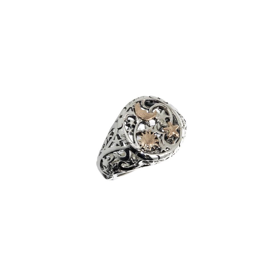ANELLO SIGILLO IN ARGENTO E ORO 9 KT - POLVERE DI STELLE - DE NOBILI