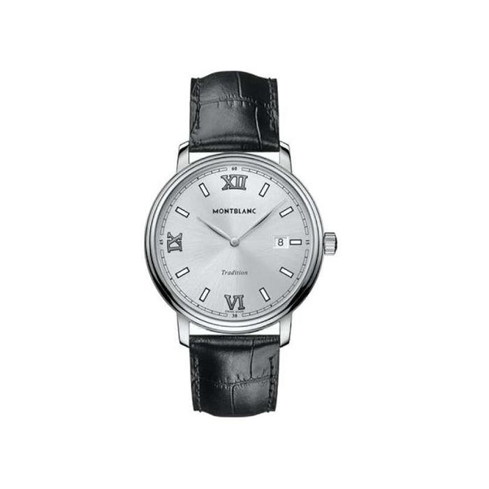 MONTBLANC TRADITION QUARTZ DATE 40 MM; SILVERY-WHITE DIAL WITH - MONTBLANC