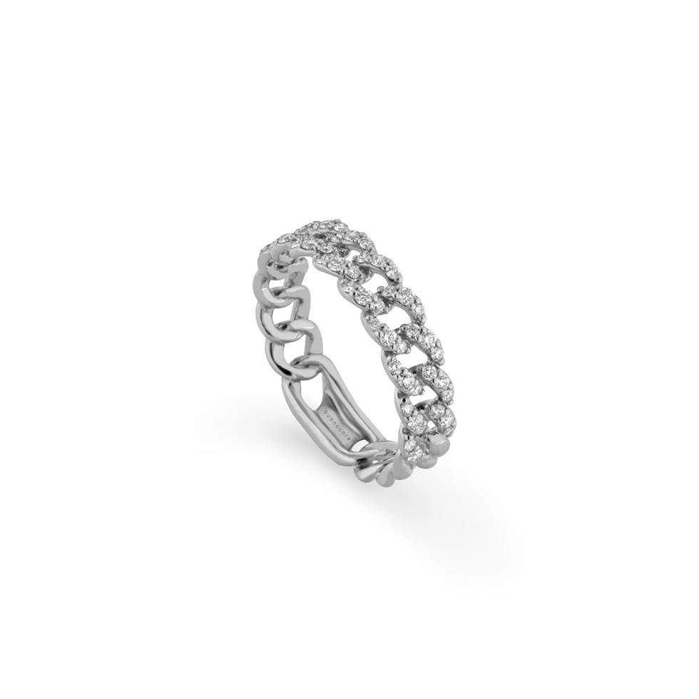 ANELLO ORO BIANCO 18KT GROUMETTE 9 MAGLIE DIA. BIA. - KT 0.42 - GR 3.40 - BUONOCORE