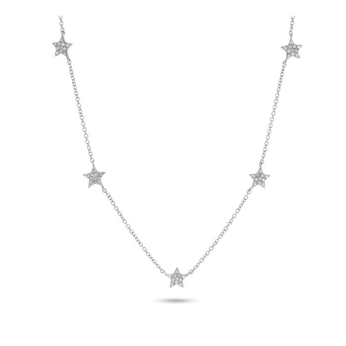 COLLANA ORO BIANCO 18 KT "5 STELLE PAVE" CON DIAMANTI BIANCHI CT 0.27 - CEDRO