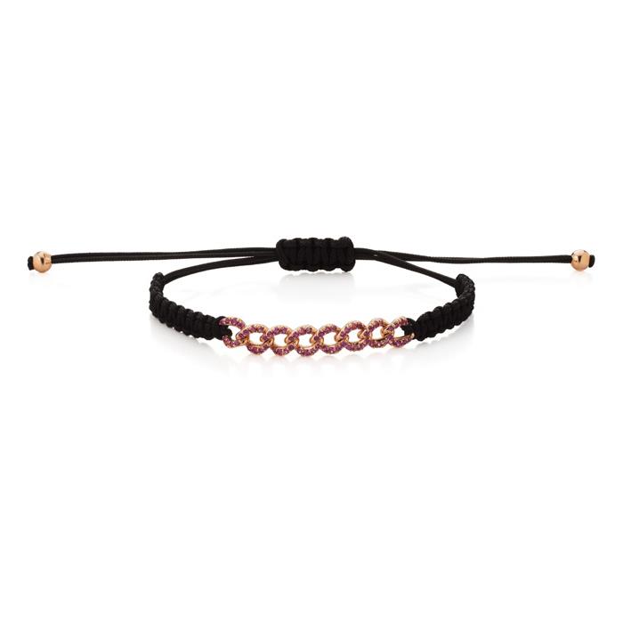 BRACCIALE CORDINO ORO ROSA 18KT "GROUMETTE PICCOLA MM 5.80" CON ZAFFIRI ROSA KT 0,61 - BUONOCORE