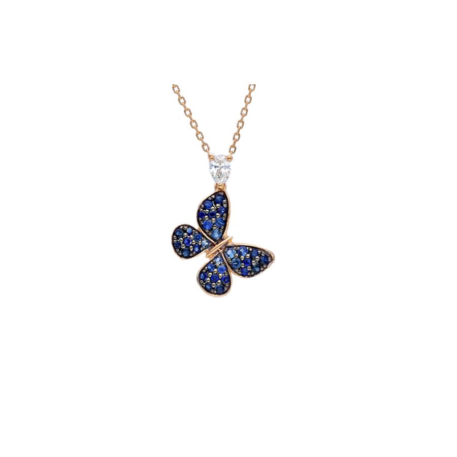 COLLANA ORO ROSA FARFALLA ZAFFIRI - Z. 0.31 - BR 0.09 - CEDRO
