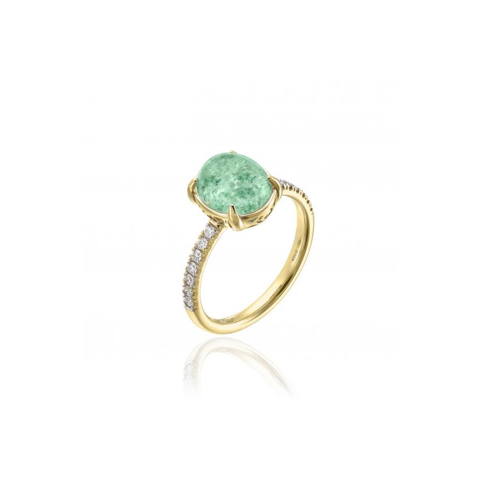 ANELLO ARMILLAS ACQUA GEMMA ORO GIALLO CON BRILLANTI E QUARZO VERDE - MIS 14 - CHIMENTO