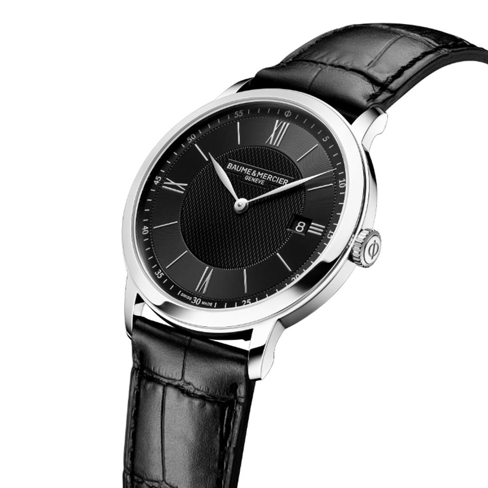 CLASSIMA 2026 ACCIAIO SOLO TEMPO QUARZO CINTURINO PELLE QUADRANTE NERO - BAUME & MERCIER