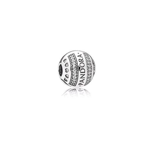 PANDORA LOGO SILVER CLIP WITH CLEAR CUBIC ZIRCONIA AND SILICONE GRIP - PANDORA