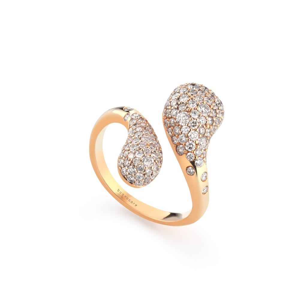 ANELLO IN ORO ROSA 18KT "CONTRARIÈ PAVÈ" GOCCIA - DIAM. 1.50 - BUONOCORE
