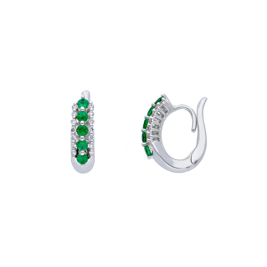 ORECCHINI CERCHI IN ORO BIANCO DIAMANTI 0.14 - SMERALDI 0.30 - SONGA LJ