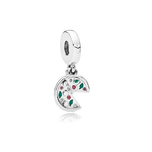 PIZZA SILVER DANGLE WITH CLEAR CUBIC ZIRCONIA, RASPBERRY RED CRYSTAL AND GREEN ENAMEL - PANDORA