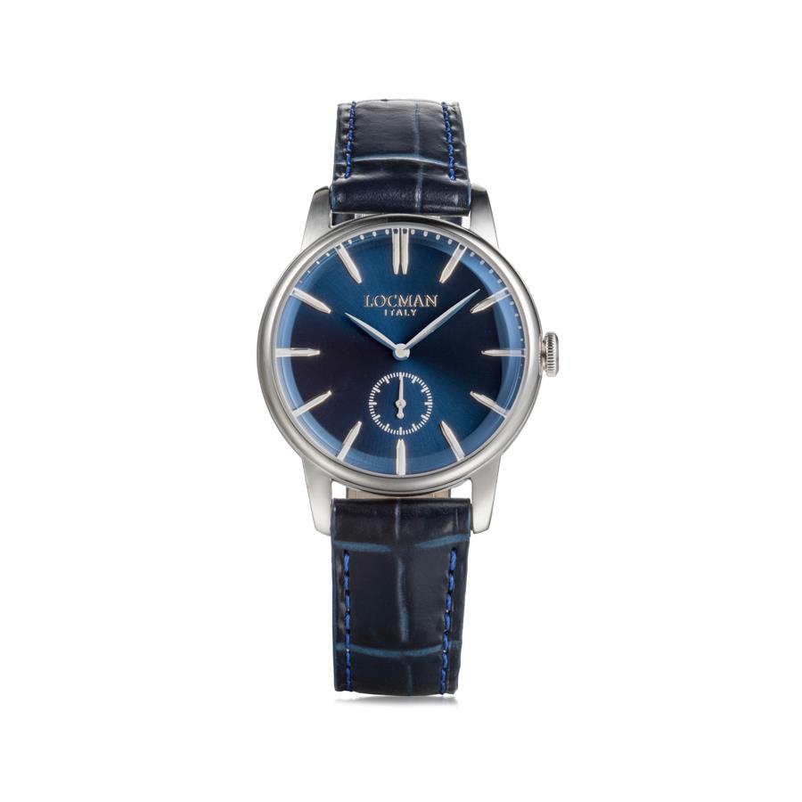 NUOVO 1960 - SOLO TEMPO ACCIAIO SECONDI A ORE 6 - QUADRANTE BLUE CINTURINO PELLE - LOCMAN