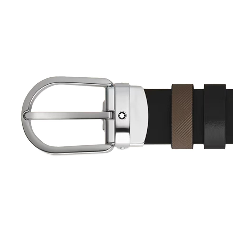 HORSESHOE BUCKLE NOISETTE/BLACK 30MM REVERSIBLE LEATHER STRAP - MONTBLANC