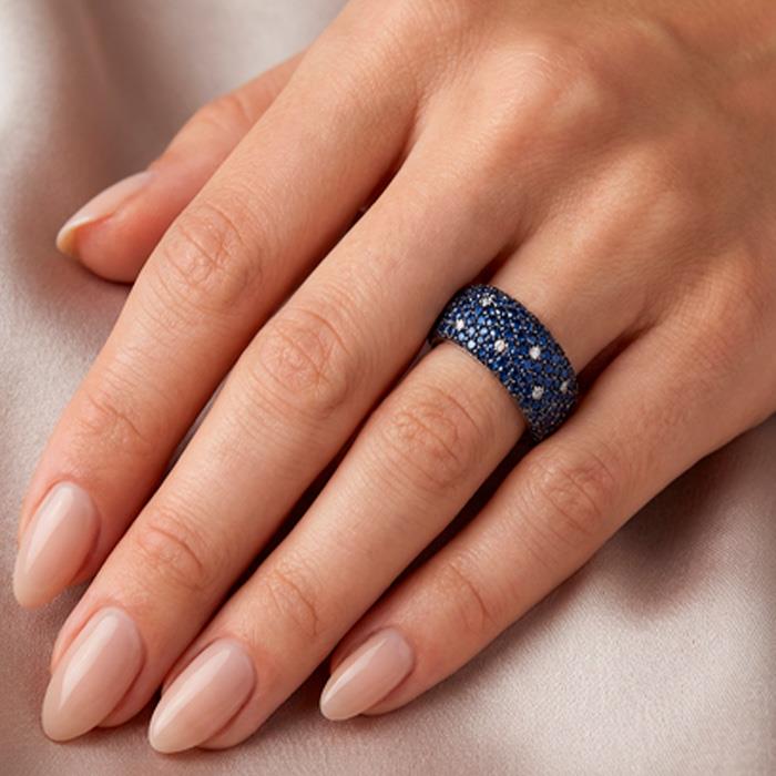 ANELLO STAR IN ORO BIANCO CON ZAFFIRI NATURALI E BRILLANTI - BR.0.26 GVS - ZAF. 3.12 - CHIMENTO