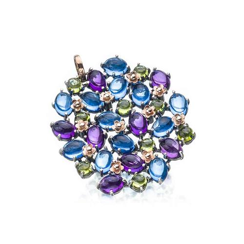 POSITANO - CIONDOLO IN  ARGENTO E ORO 9KT CONQUARZI  IDROTERMALI - DE NOBILI