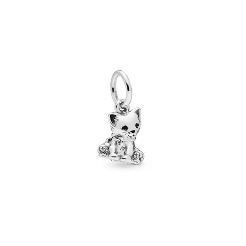 CAT SILVER DANGLE WITH BLACK ENAMEL - PANDORA