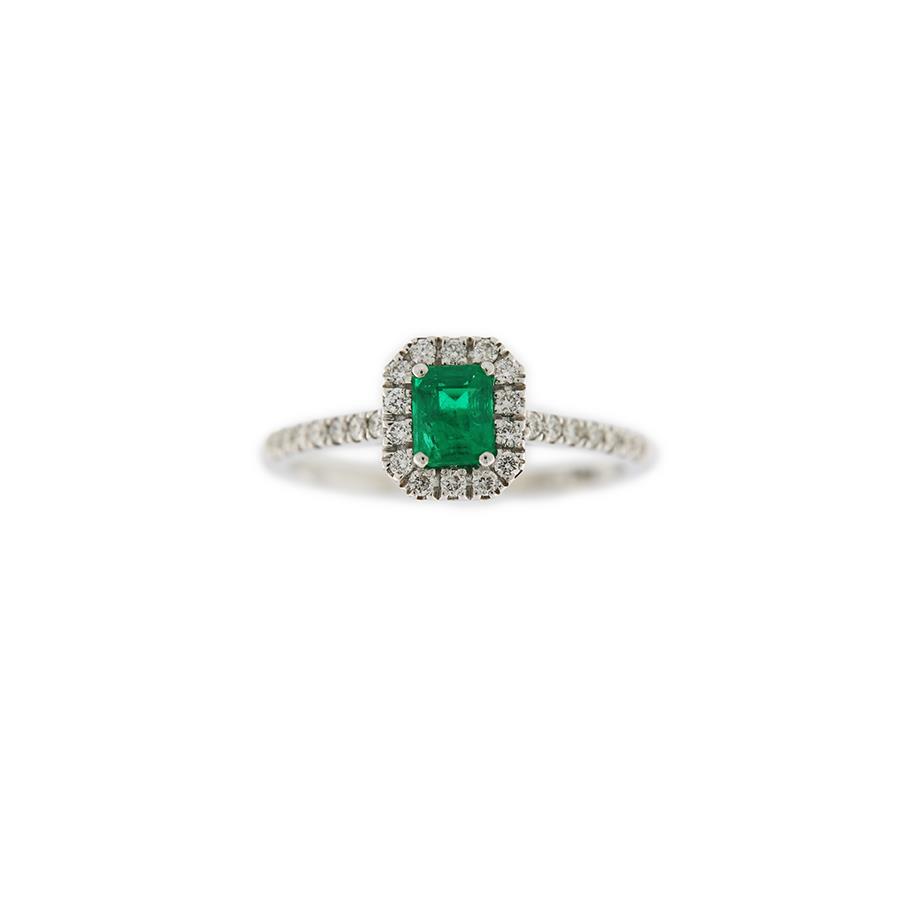 BOGOTÀ - ANELLO FANTASIA ALLURE: SMERALDO CENTRALE 0.50 KT E BRILLANTI CONTORNO 0.27 G VS - CRIERI