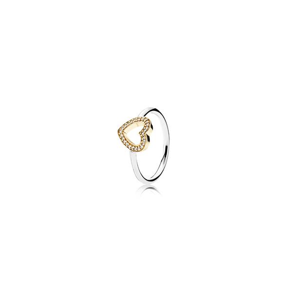 ANELLO IN ARGENTO E CUORE IN ORO CON ZIRCONIA - MIS. 54 - PANDORA