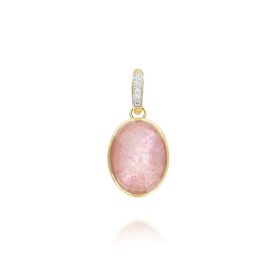 CIONDOLO CILIEGINA "ROSOLIO" IN ORO CON TRIPLETTE DI CRISTALLO DI ROCCA, QUARZO FRAGOLA E MADREPERLA E DIAMANTI CT 0.03 - NANIS