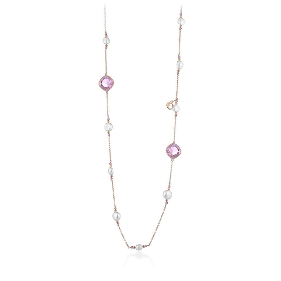 COLLANA IN AG925 ROSA, PERLE D'ACQUA DOLCE, SPINELLO ROSA E CRISTALLO ROSA - LE LUNE GLAMOUR