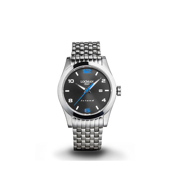 ISLAND ACCIAIO SOLO TEMPO ACC/ACC QUADRANTE NERO INDICI BLU - LOCMAN