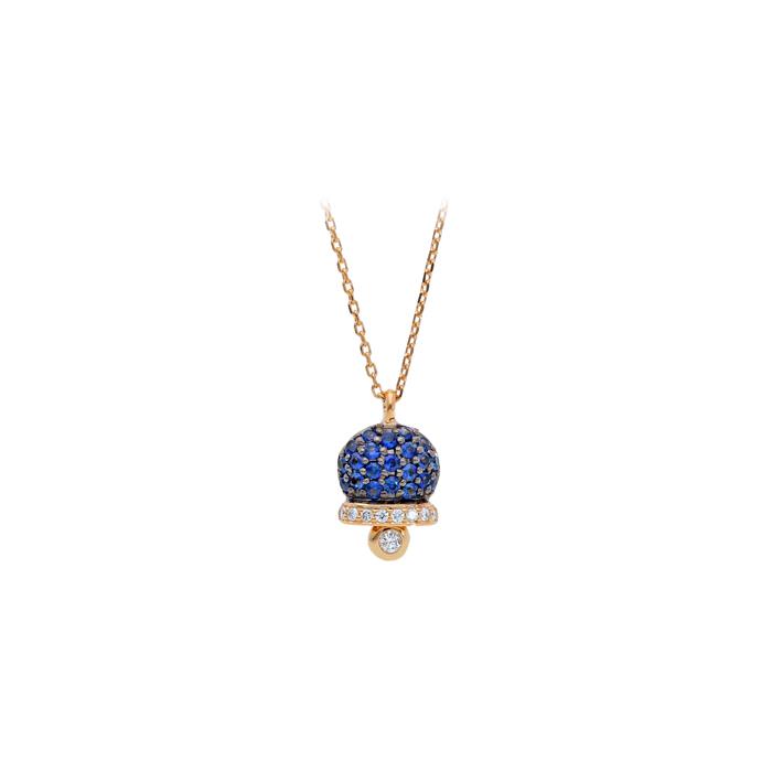 COLLANA ORO ROSA CAMPANELLINA CON ZAFFIRI BLU KT 0.25 E DIAMANTI KT 0.06 - CEDRO