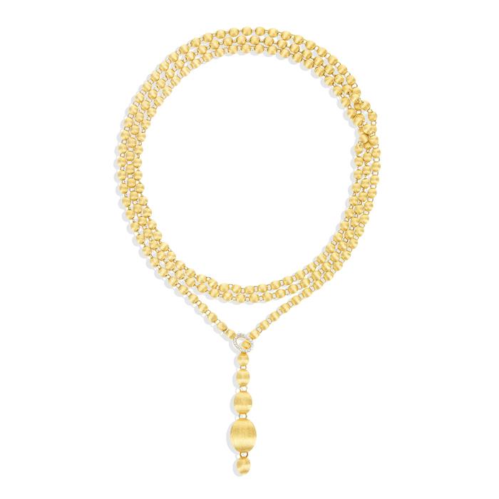 COLLANA ICONICA "IVY" SLIM CONVERTIBILE CON BOULES IN ORO INCISE A MANO E DIAMANTI - BR 0.18 - LUNGHEZZA: 110,00 CM INDOSSATA LUNGA - NANIS