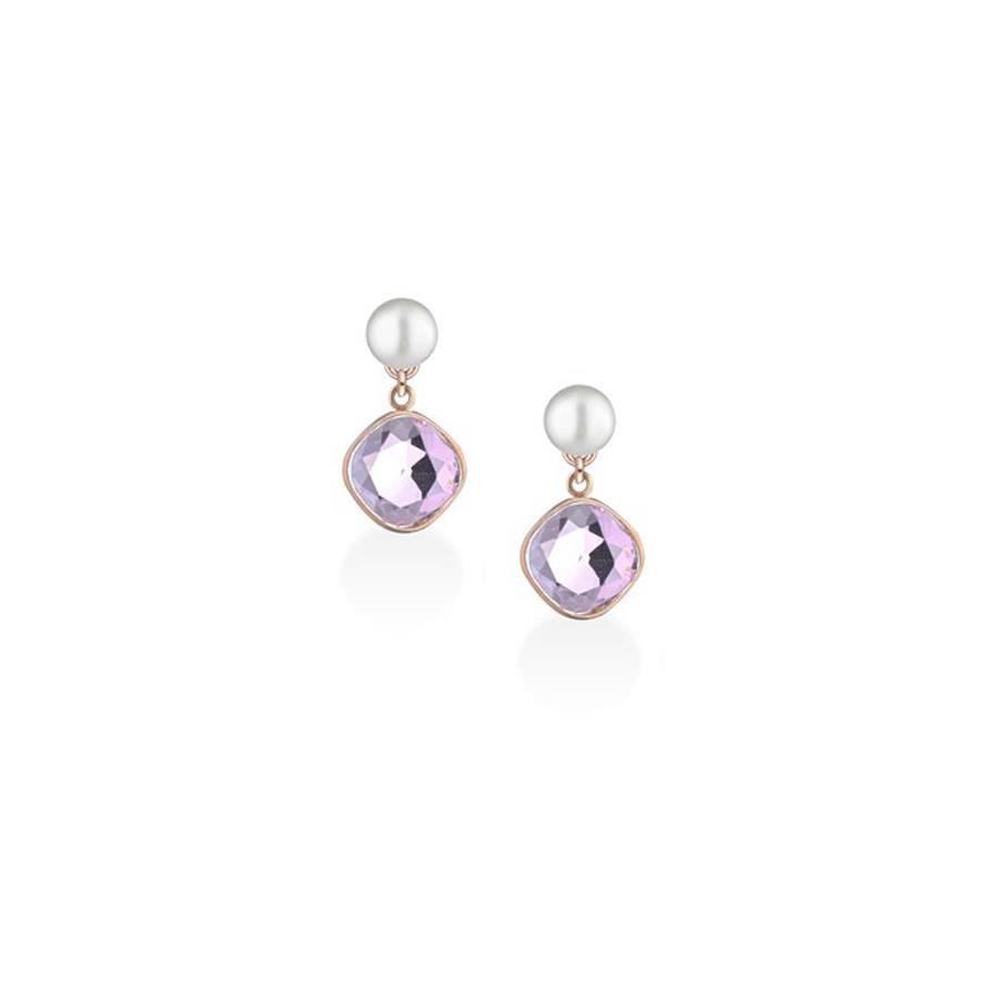 ORECCHINI IN AG925 ROSA, PERLE D'ACQUA DOLCE E CRISTALLO ROSA - LE LUNE GLAMOUR