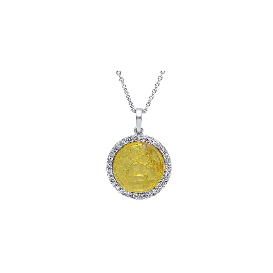 MEDAGLIA SACRA "ANGELO" ORO GIALLO E ORO BIANCO - DIAM 0.15 G SI - CEDRO