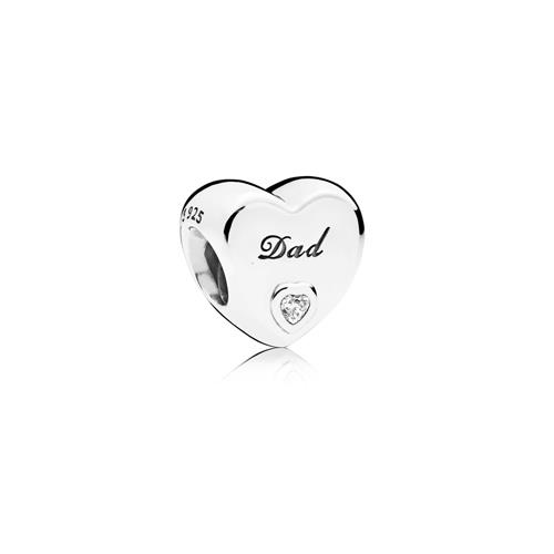 DAD HEART SILVER CHARM WITH CLEAR CUBIC ZIRCONIA - PANDORA