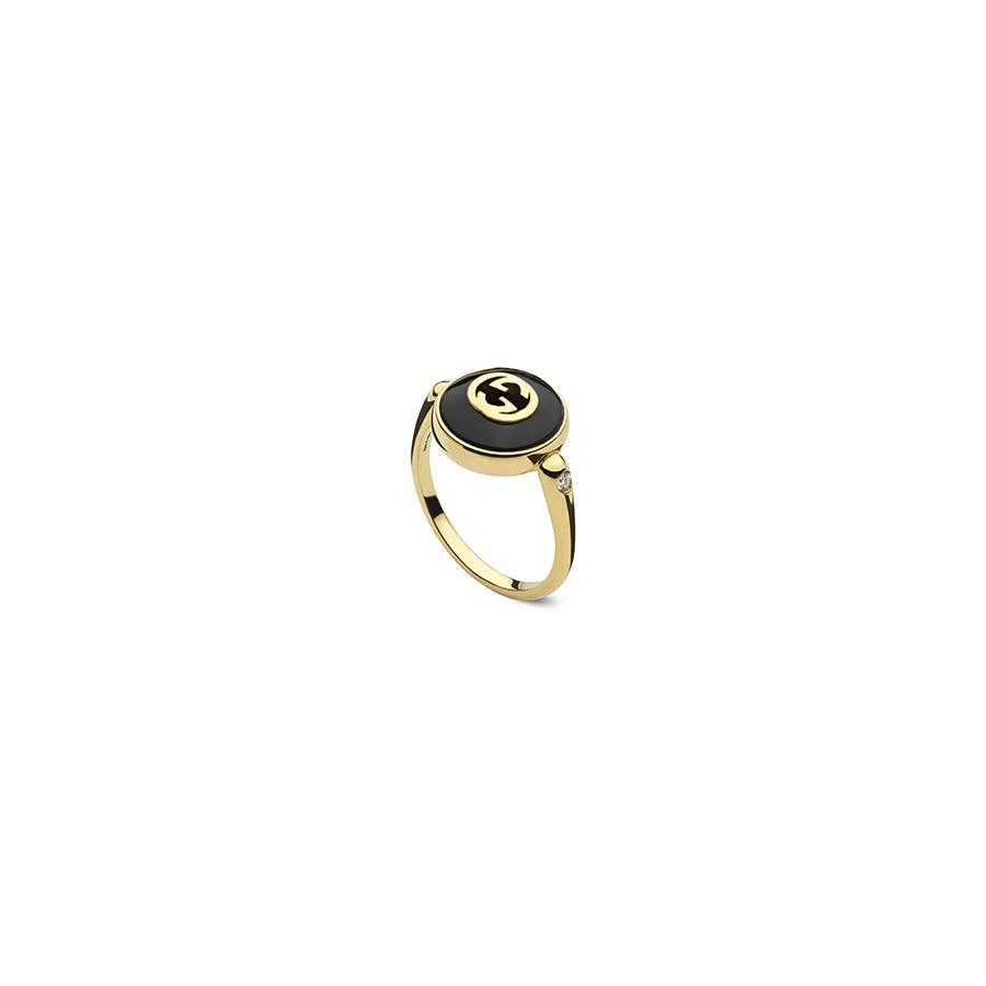 GUCCI INTERLOCKING - ANELLO IN ORO GIALLO CON ONICE E DIAMANTI - MIS 14 - GUCCI FINE JEWELRY