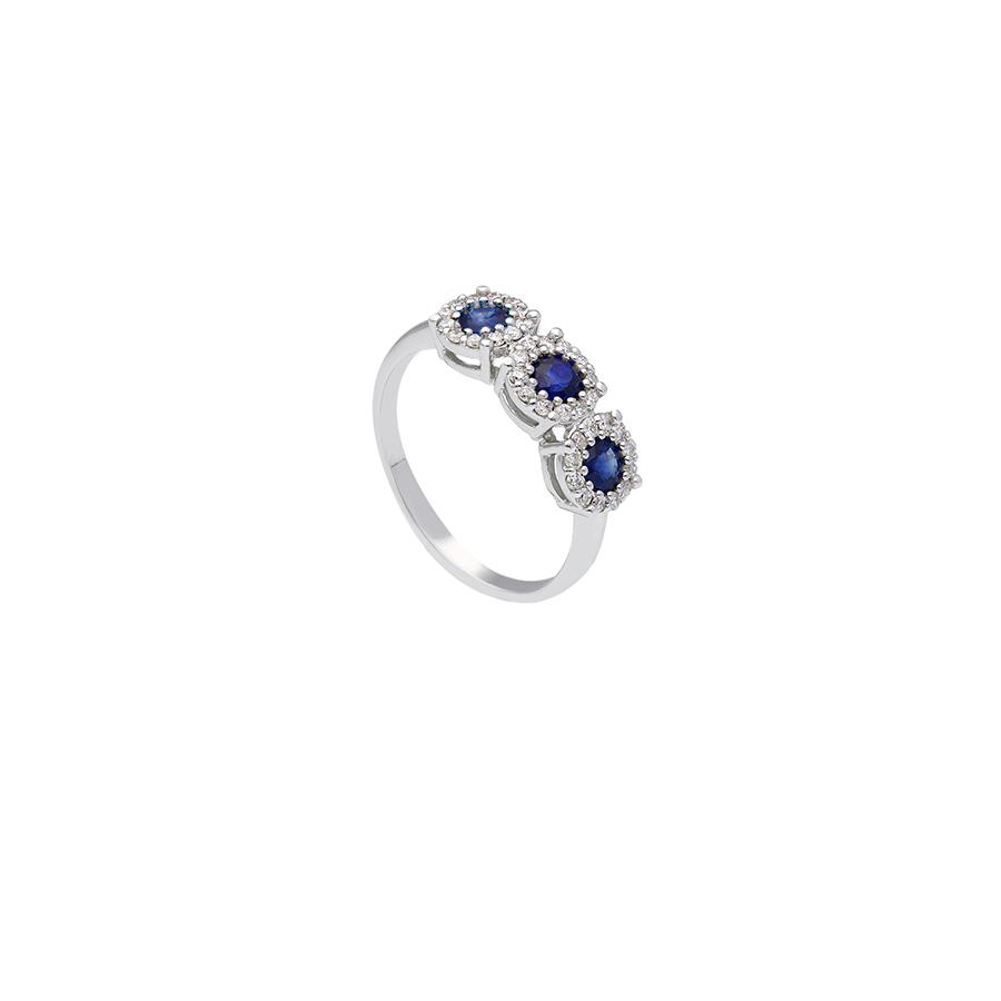 ANELLO TRILOGY MAGIC ORO BIANCO 18 KT - ZAFFIRI 0.69 KT E DIAMANTI 0.29 KT - SONGA LJ