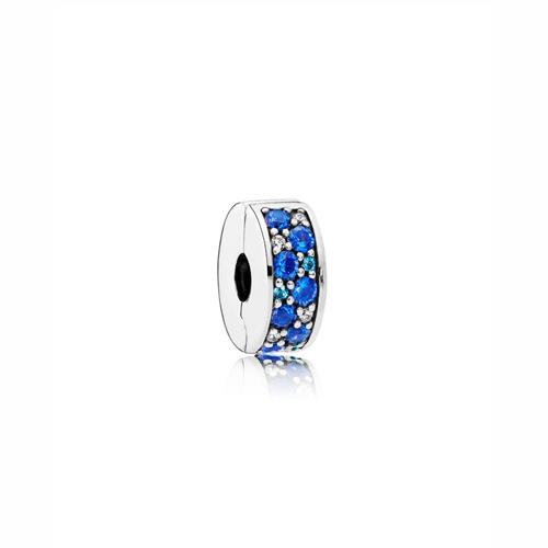 SILVER CLIP WITH SWISS BLUE CRYSTAL, CLEAR CUBIC ZIRCONIA, ROYAL BLUE CRYSTAL AND SILICONE GRIP - PANDORA
