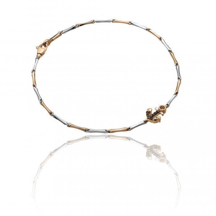 BRACCIALE BAMBOO ORO BIANCO E ROSA CON ANCORA E DIAMANTI NERI 0.05 - CM 19 - CHIMENTO
