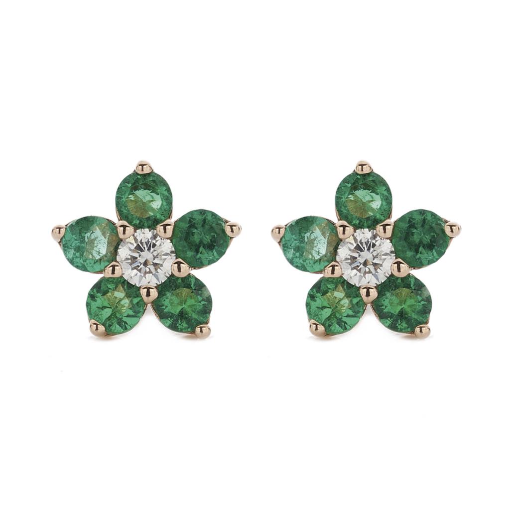 ORECCHINI ORO ROSA FIORI SMERALDI E DIAMANTI - S.0.34 - D. 0.08 - BUONOCORE